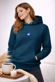 Evil Eye Typo - Navy Blue Hoodie Regular Fit - Image 3