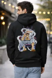Gear 5 Luffy Anime Hoodie – Black Regular Fit - Image 3