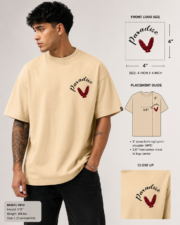 Paradise Oversized Printed T-Shirt for Men – Beige - Image 3