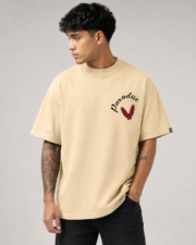 Paradise Oversized Printed T-Shirt for Men – Beige - Image 2